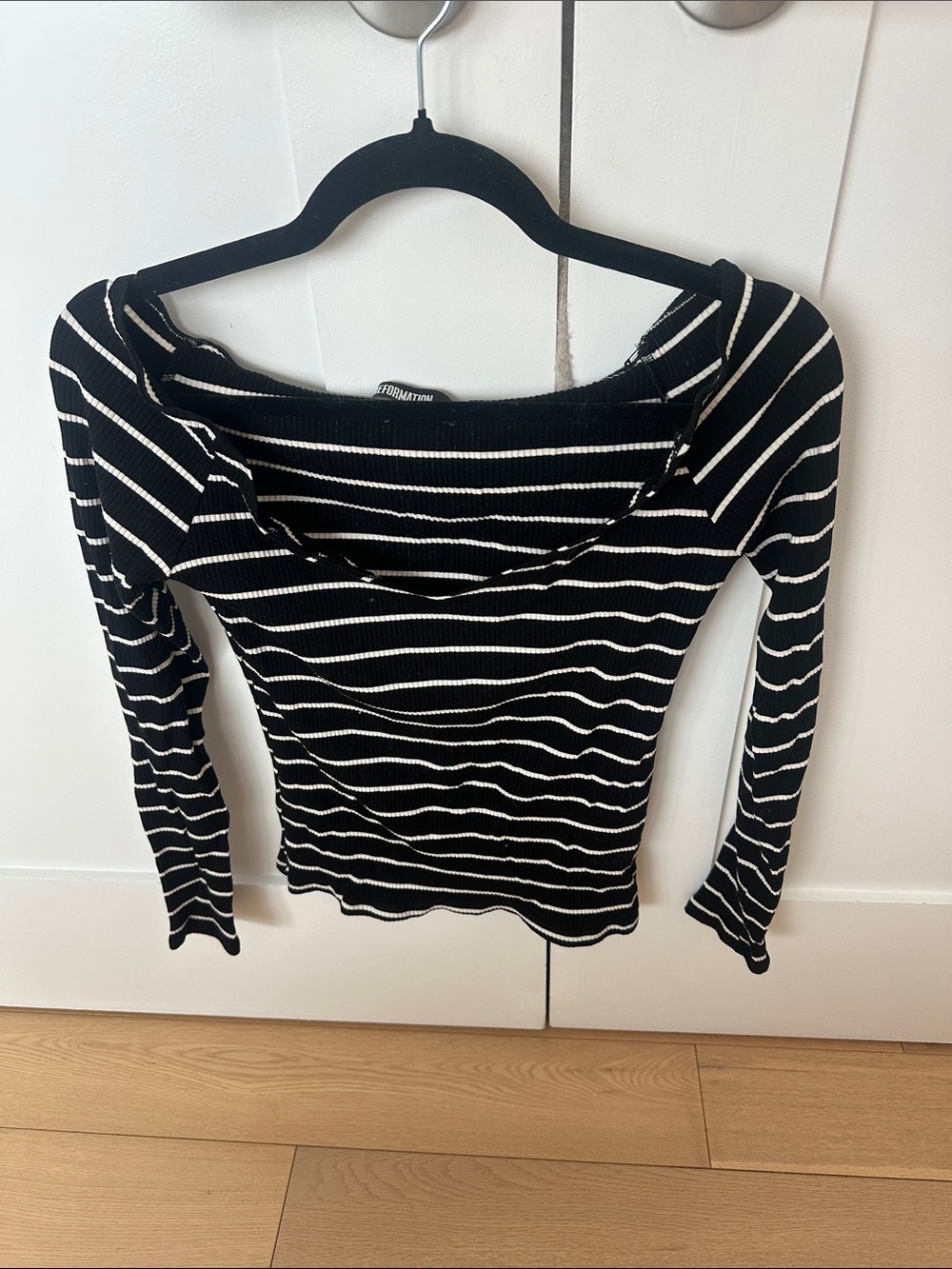 Reformation Black and White Striped Ribbed Long Sleeve Top